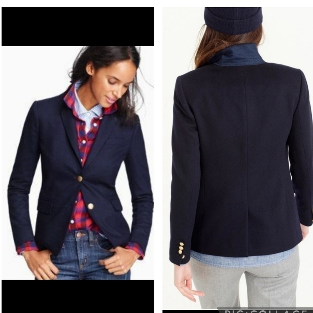 J.Crew Vintage Blue Rhodes Blazer in Italian Wool Gold Buttons Size 10 -…